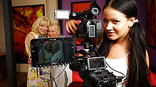 Three horny old and young lesbians making a movie